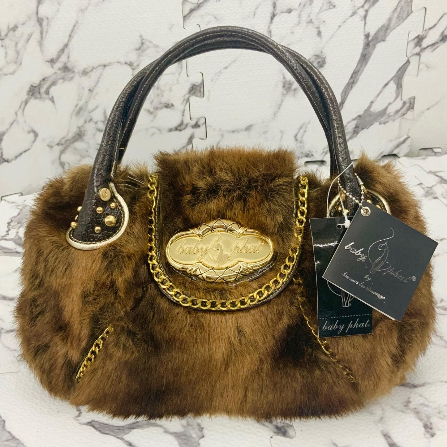 Women’s Baby Phat Brown | Gold Faux Fur Handbag NWT