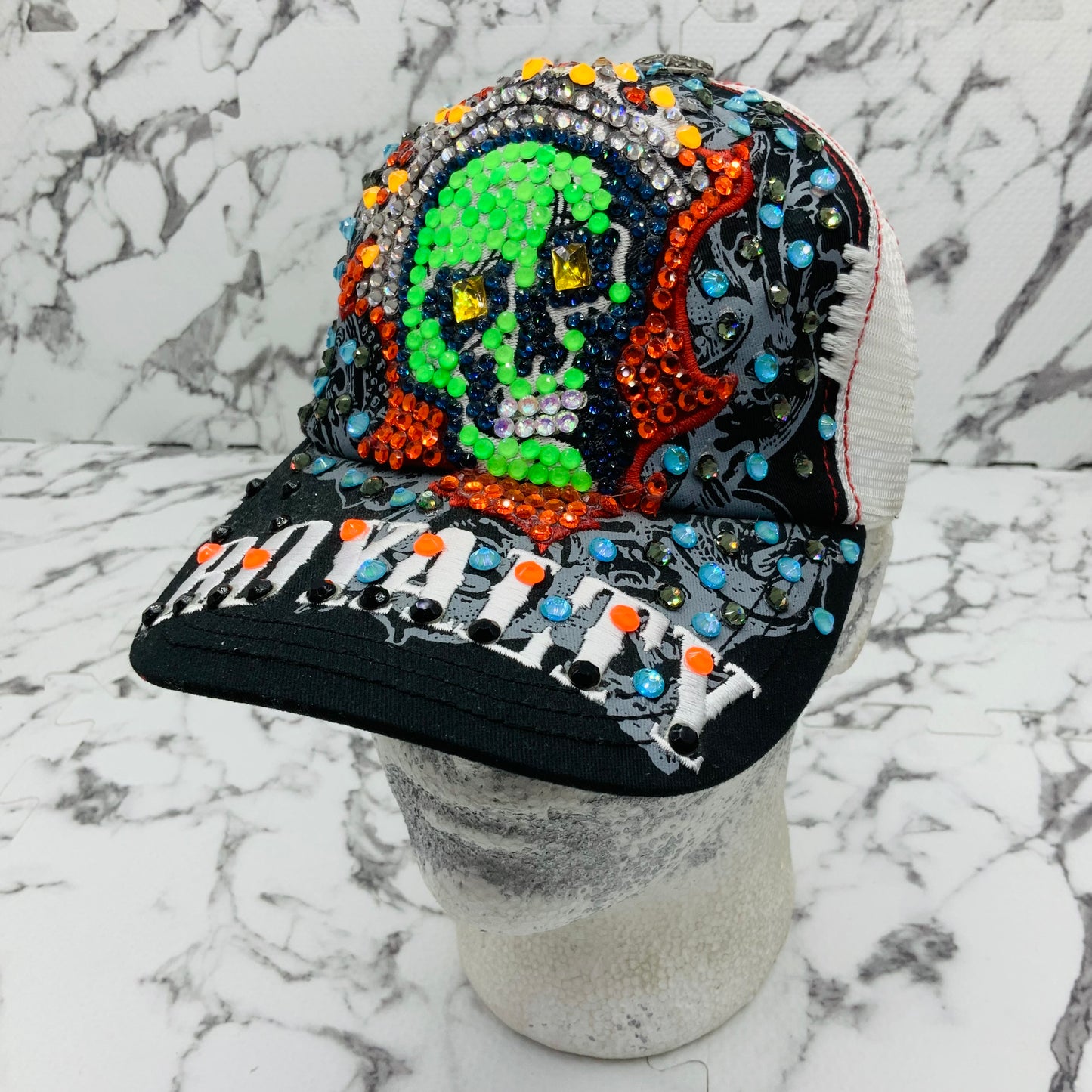 Rebel Spirit Royalty Skull Black | White | Red | Lime Green | Sky Blue Rhinestone Trucker Hat NWT