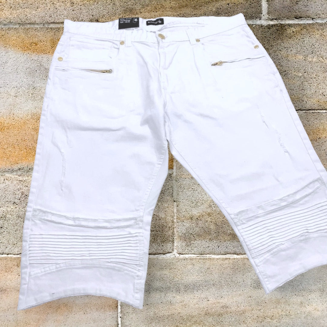 Men's Makobi White | Gold Zip Denim Shorts NWT