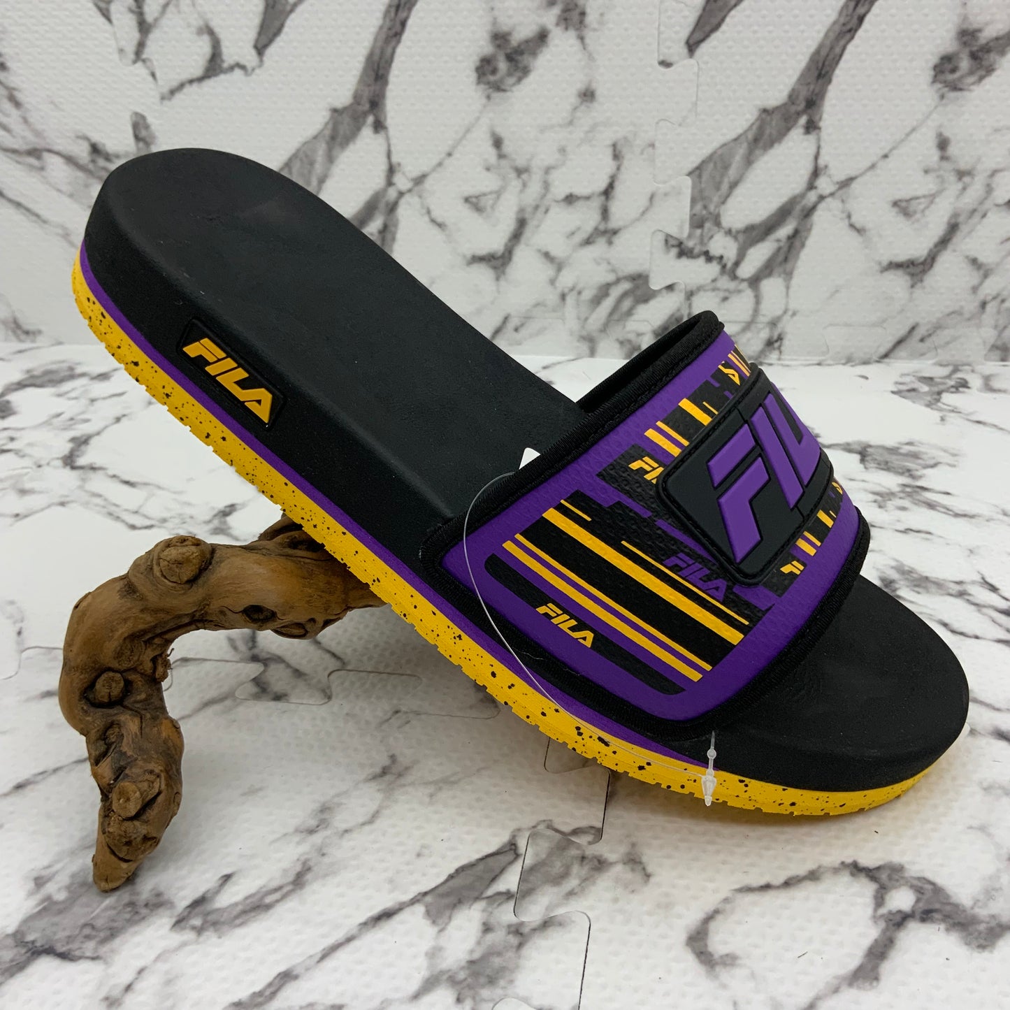 Men’s Fila Black | Purple | Yellow Lunar Slides NWT