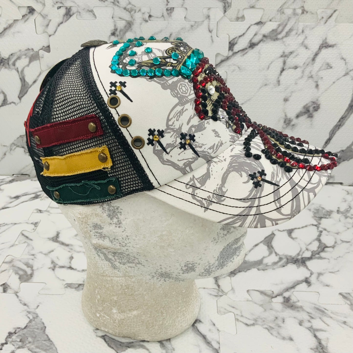 Rebel Spirit Lion King White | Black | Aqua | Red | Black Rhinestone Trucker Hat NWT