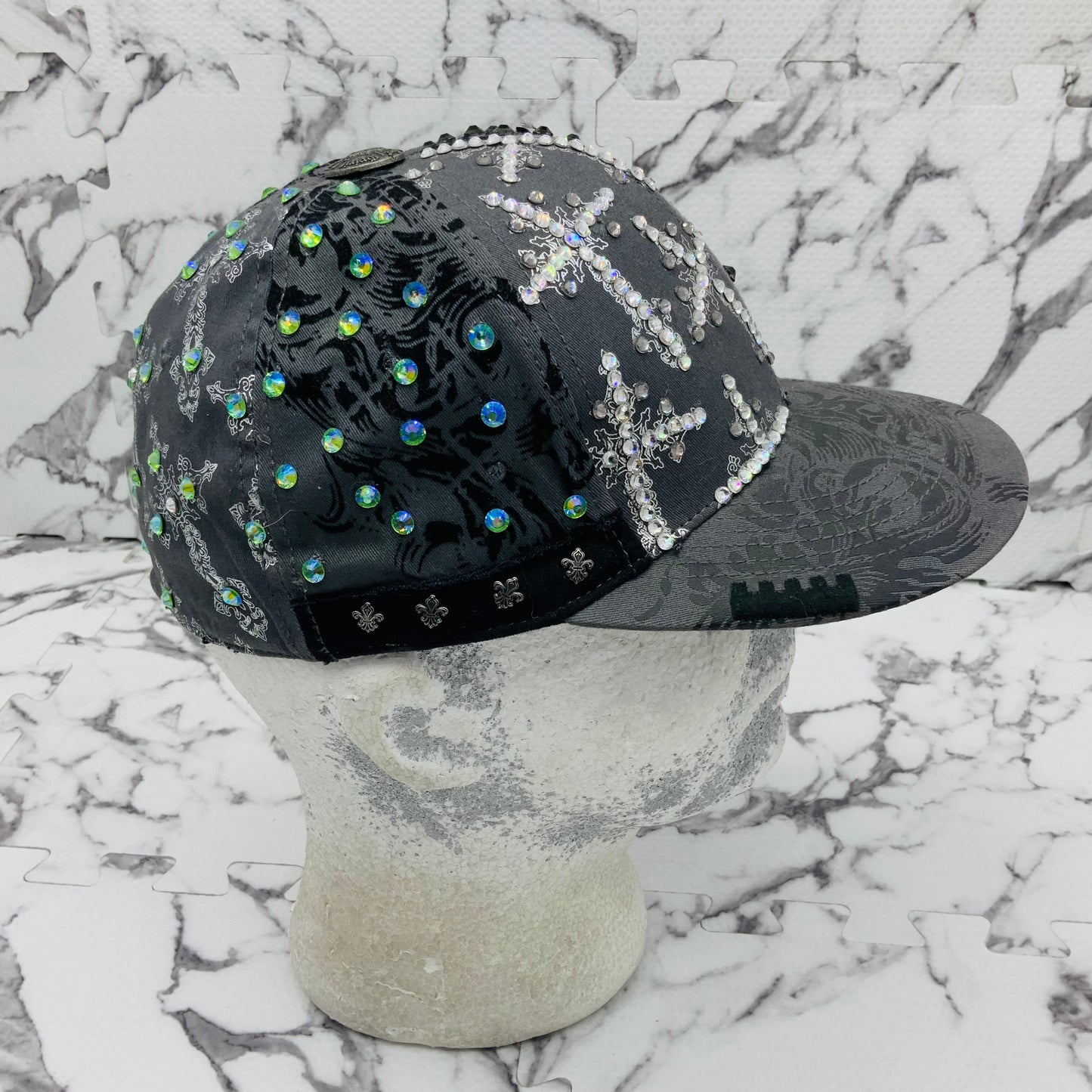 Rebel Spirit Grey | Silver | Black Rhinestones Crosses Flex Fit Hat NWT