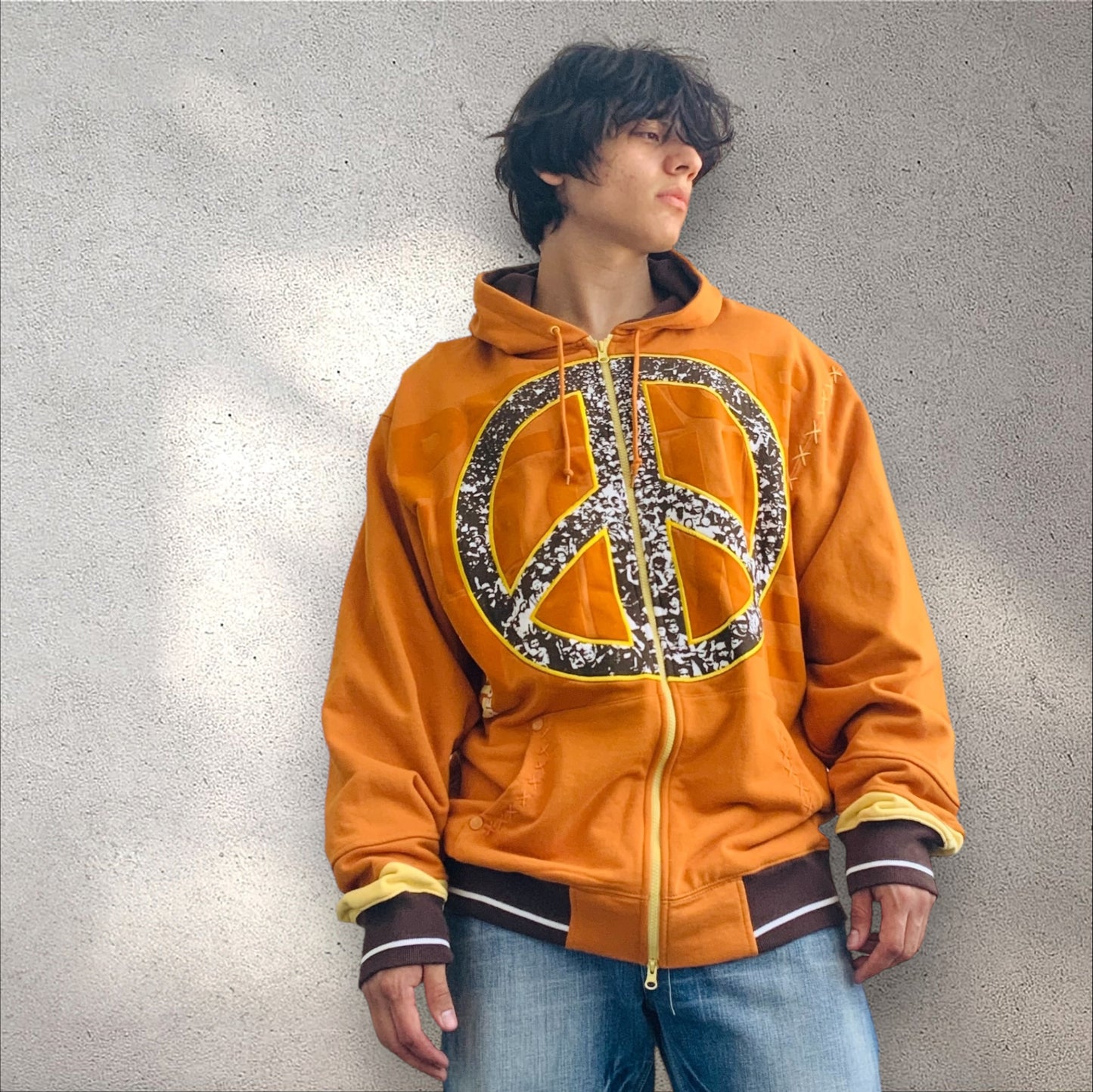 Men's Live Mechanics Burnt Orange Peace Sign Hoodie NWT