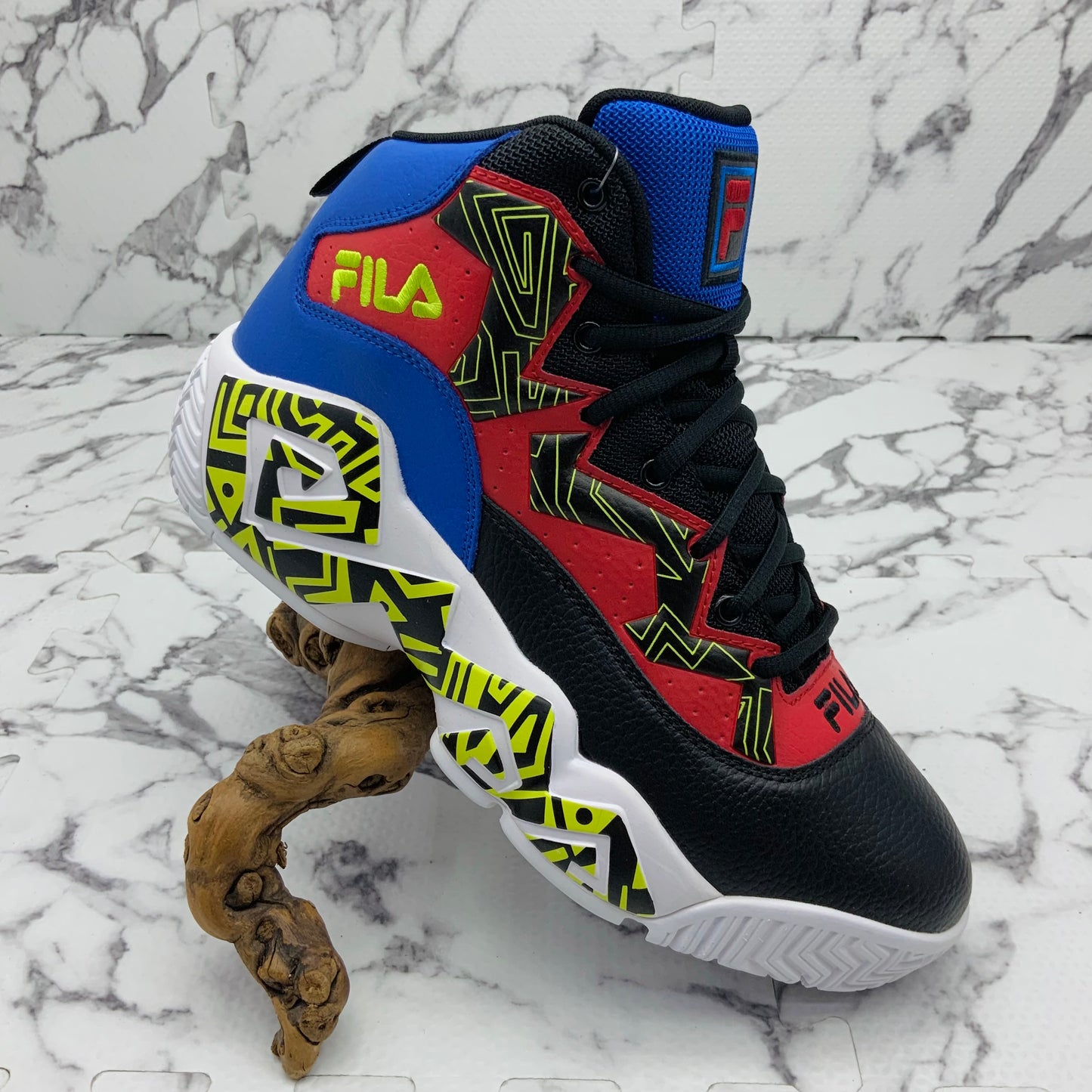 Men’s Fila MB Black | Royal Blue | Red | White | Lime Green Mid-Top Sneakers NWT