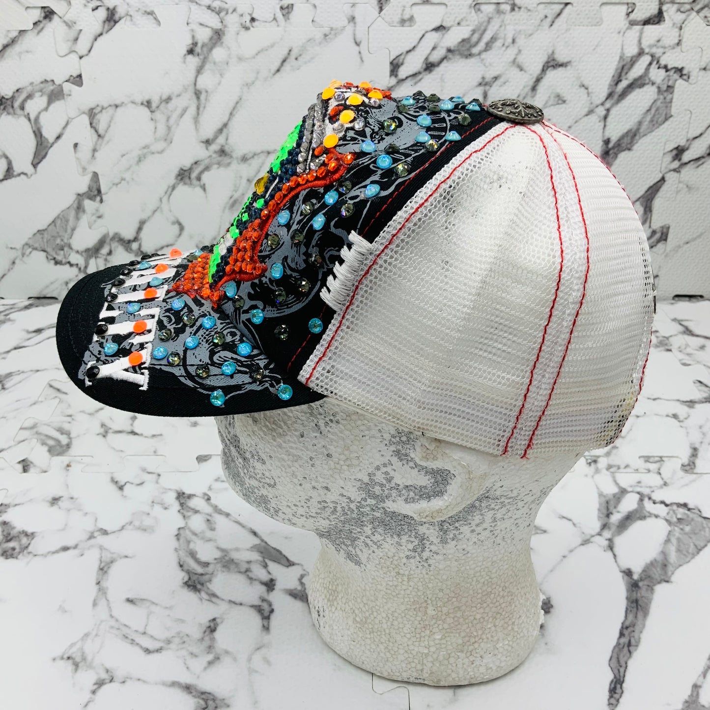 Rebel Spirit Royalty Skull Black | White | Red | Lime Green | Sky Blue Rhinestone Trucker Hat NWT