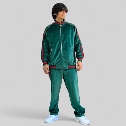 Men's Manzini Green | Red Velvet Casual Tracksuits Outfits Sets NWT