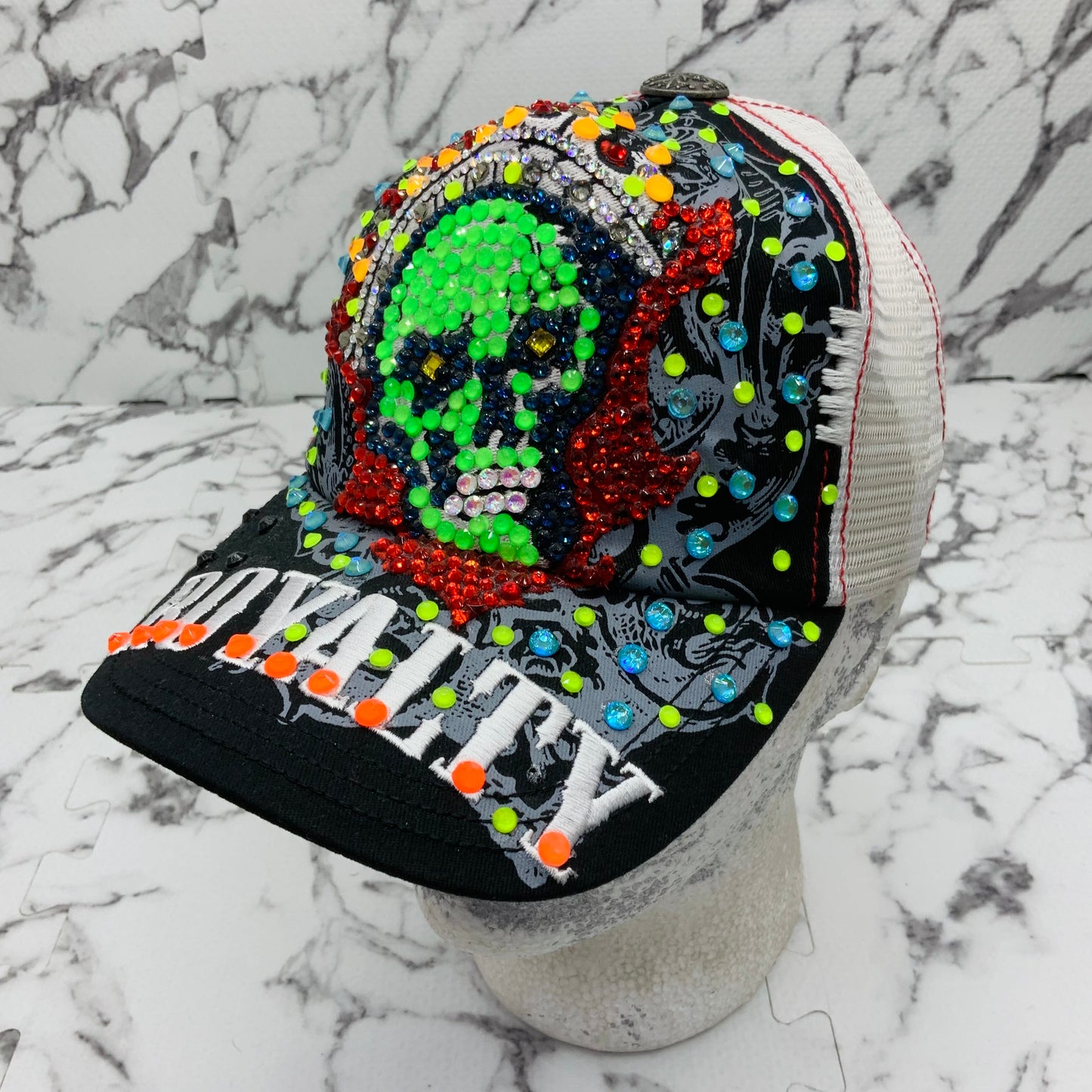 Rebel Spirit Royalty Skull Black | White | Lime Green | Red | Sky Blue Rhinestone Trucker Hat NWT