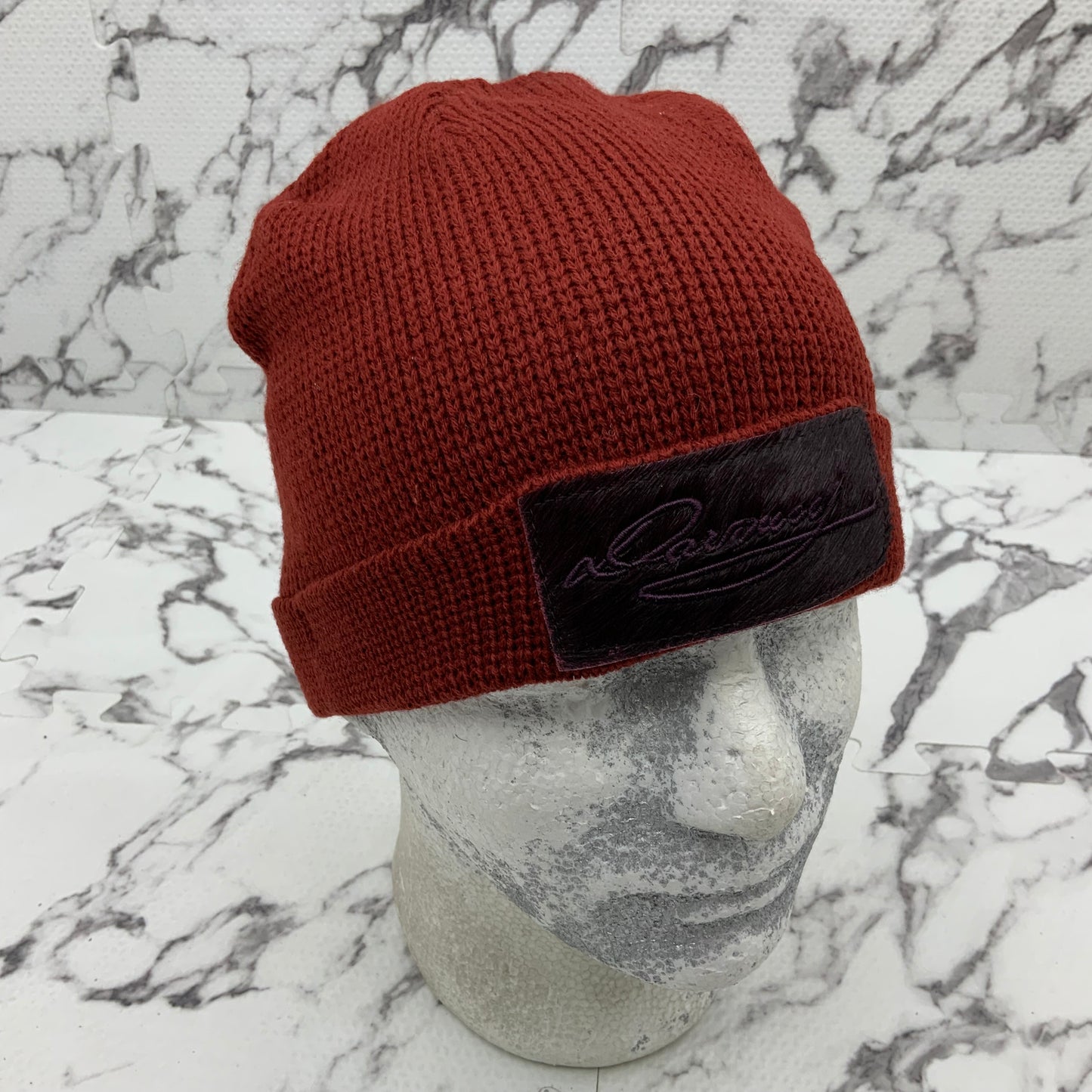 Men's Davoucci Burgundy | Black Pony Hair Casual Beanie NWT