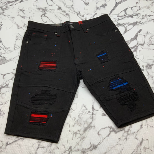 Men's Makobi Black | Red | Blue Ripped Denim Shorts NWT