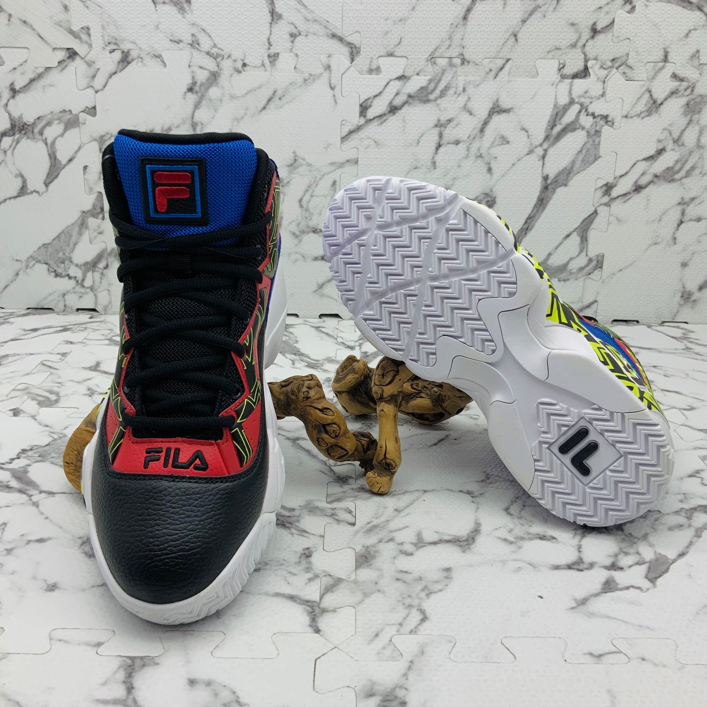 Men’s Fila MB Black | Royal Blue | Red | White | Lime Green Mid-Top Sneakers NWT