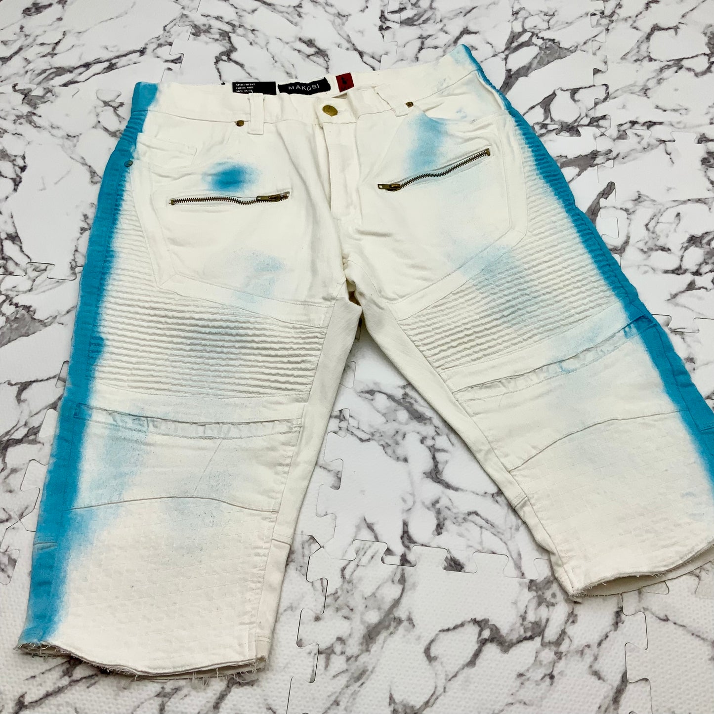 Men's Makobi White | Blue Denim Shorts NWT