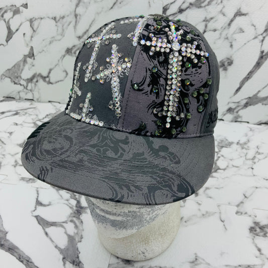 Rebel Spirit Grey | Silver | Black Rhinestones Crosses Flex Fit Hat NWT