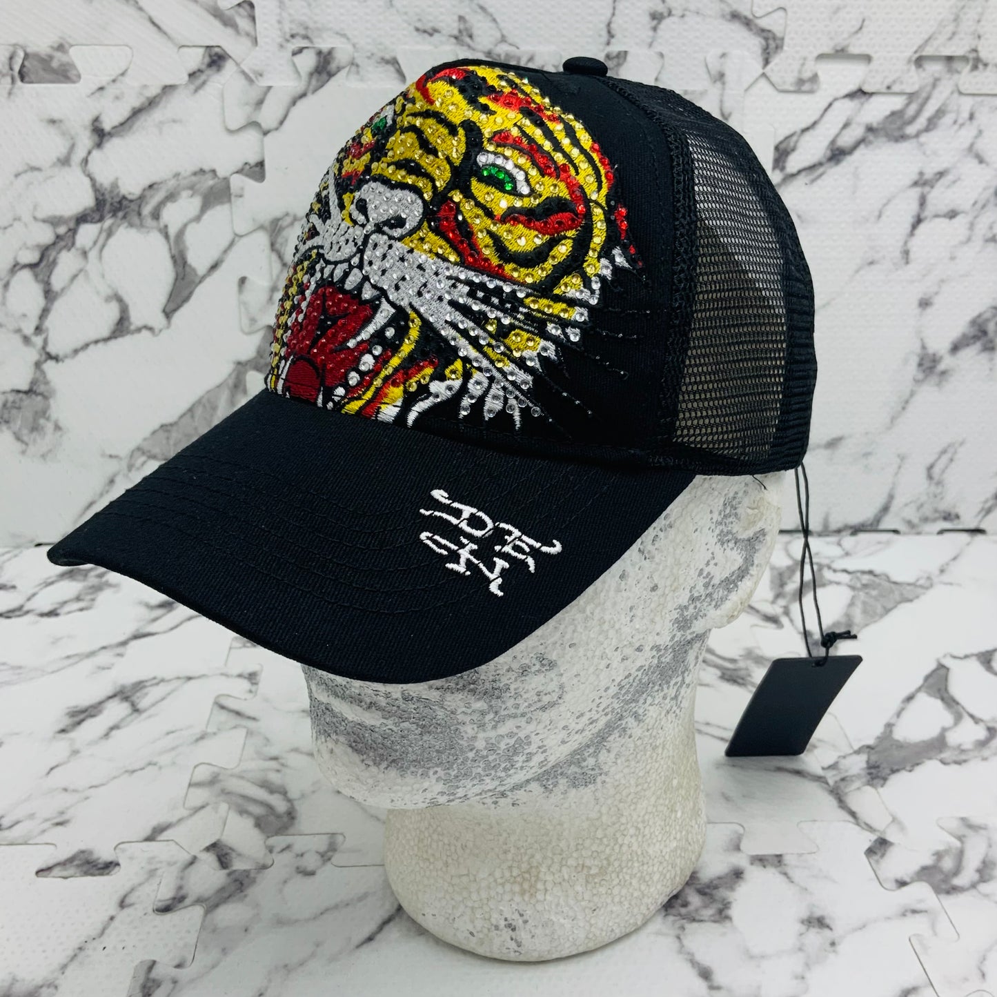 Ed Hardy Tiger Black | Yellow | Red Rhinestone Trucker Hat NWT