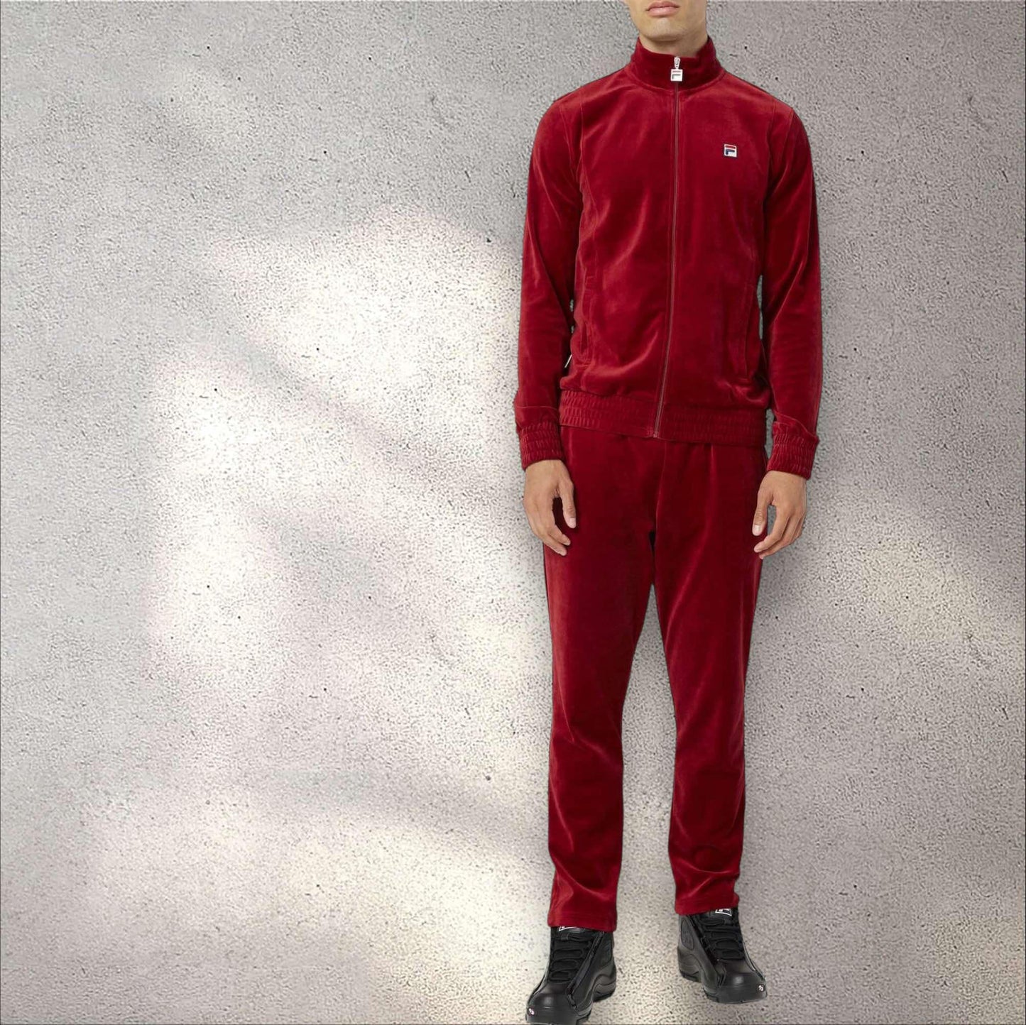 Men’s Fila Solid Burgundy Velour Casual Outfit Set Tracksuits NWT