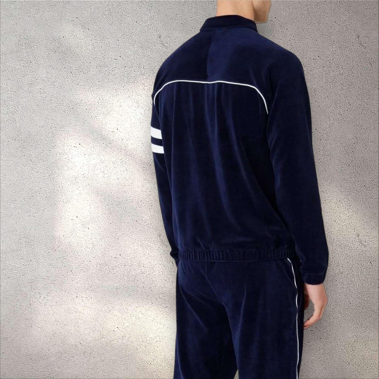 Men’s Fila Navy | White Pipping Velour Casual Outfit Set Tracksuits NWT