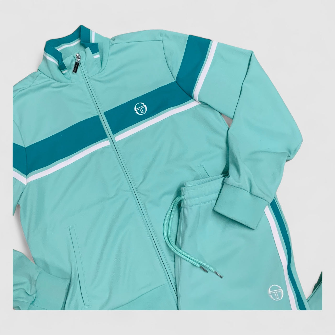 Men’s Sergio Tacchini Teal | Aqua | White Windbreaker Tracksuit NWT