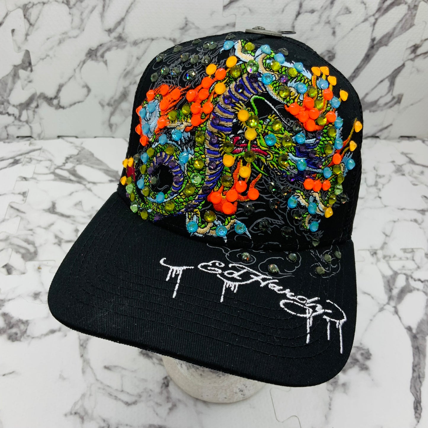 Ed Hardy Dragons Black | Multicolor Rhinestone Trucker Hat NWT