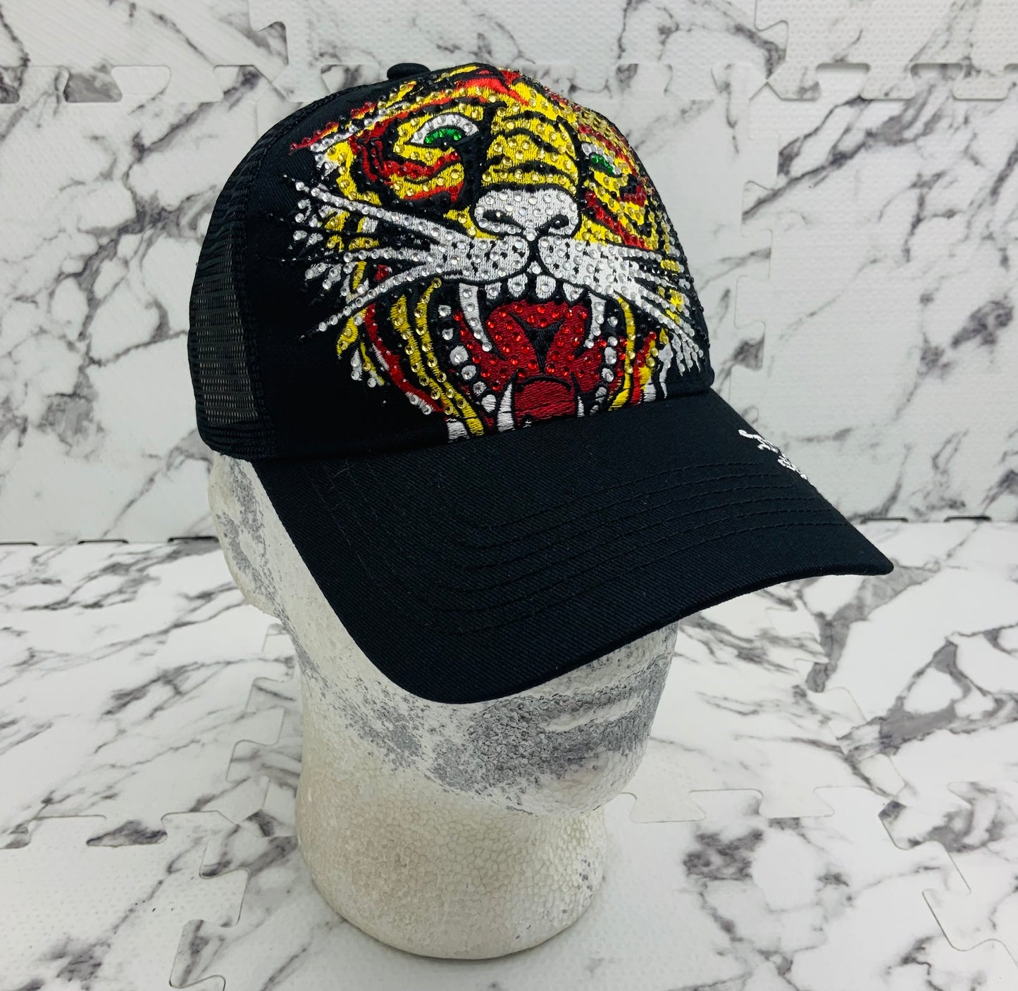 Ed Hardy Tiger Black | Yellow | Red Rhinestone Trucker Hat NWT