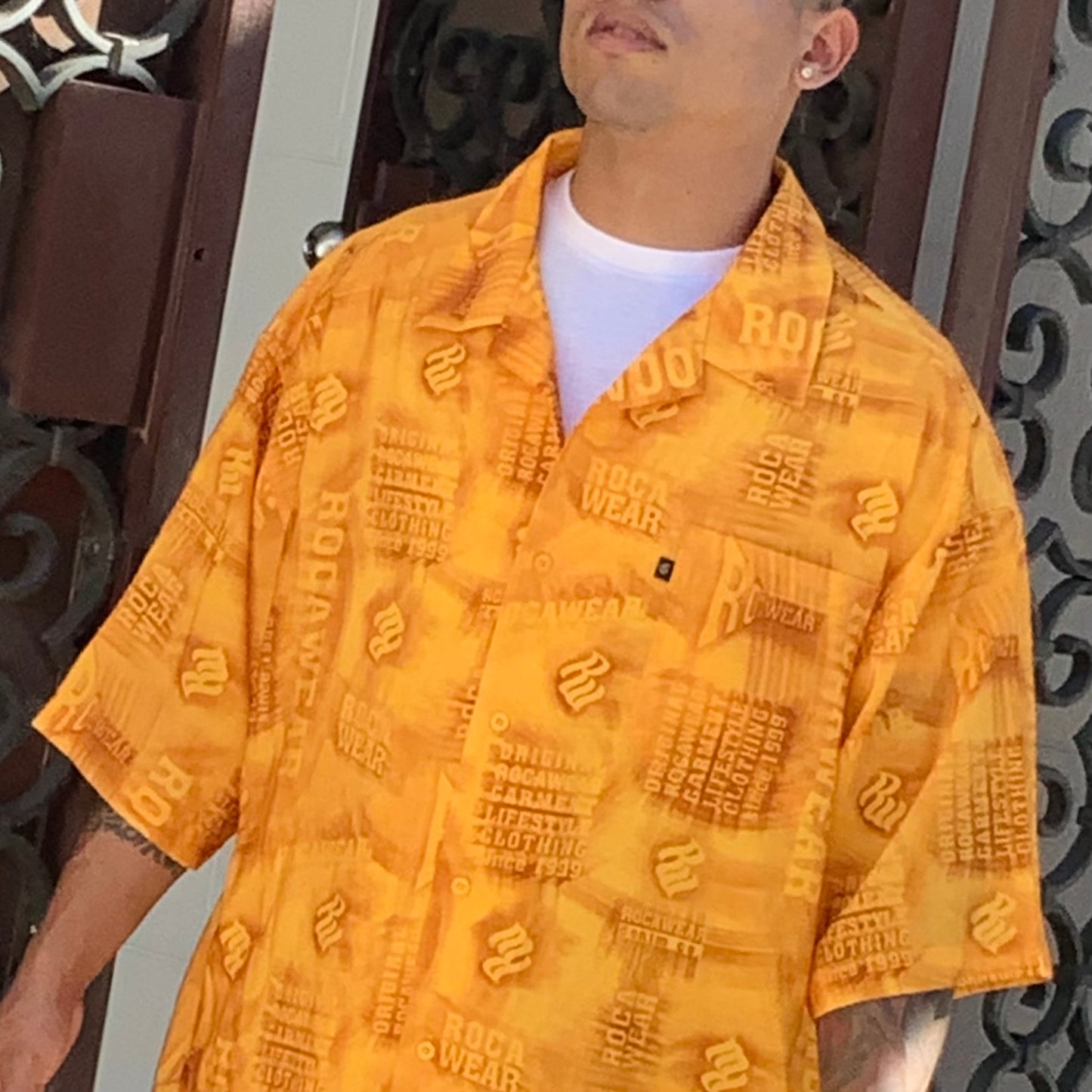 Men’s Rocawear All Over Yellow | Brown S/S Button Down Shirts NWT