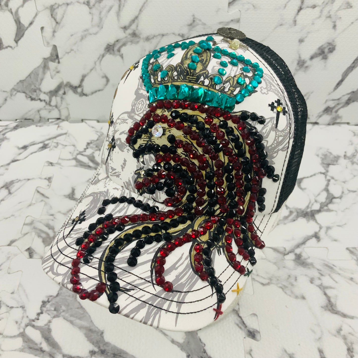 Rebel Spirit Lion King White | Black | Aqua | Red | Black Rhinestone Trucker Hat NWT