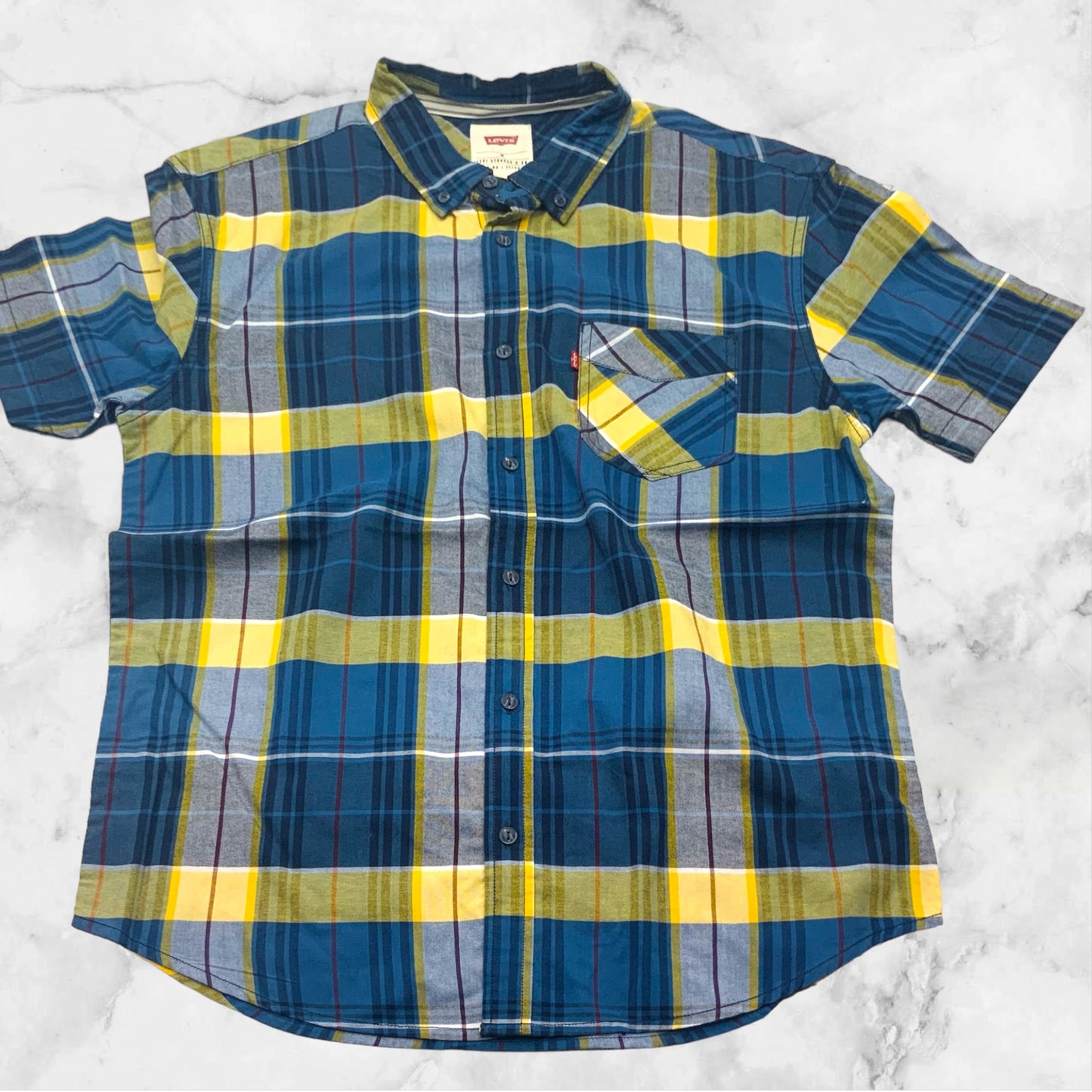 Men's Levi's Blue | Yellow | White Plaid Button Down S/S Shirt NWT