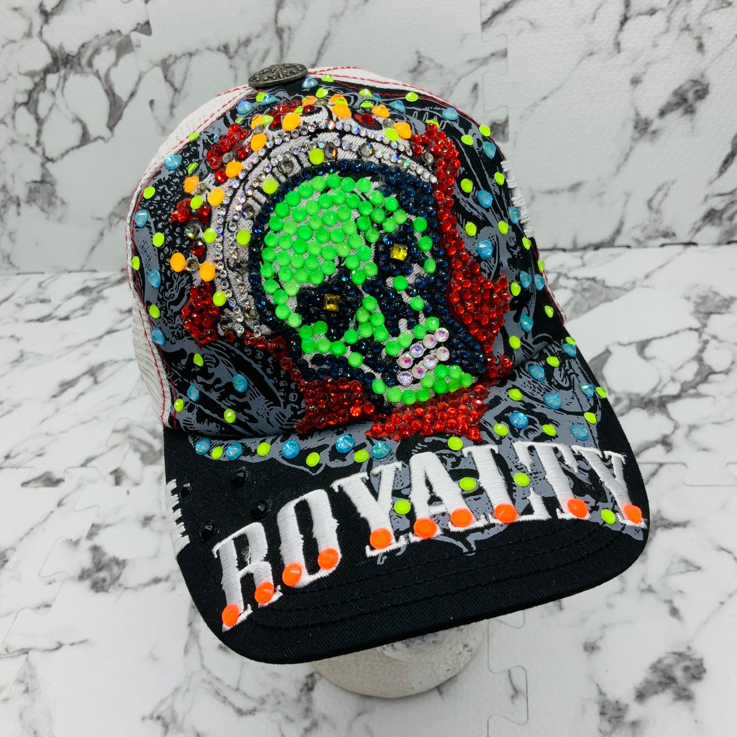 Rebel Spirit Royalty Skull Black | White | Lime Green | Red | Sky Blue Rhinestone Trucker Hat NWT