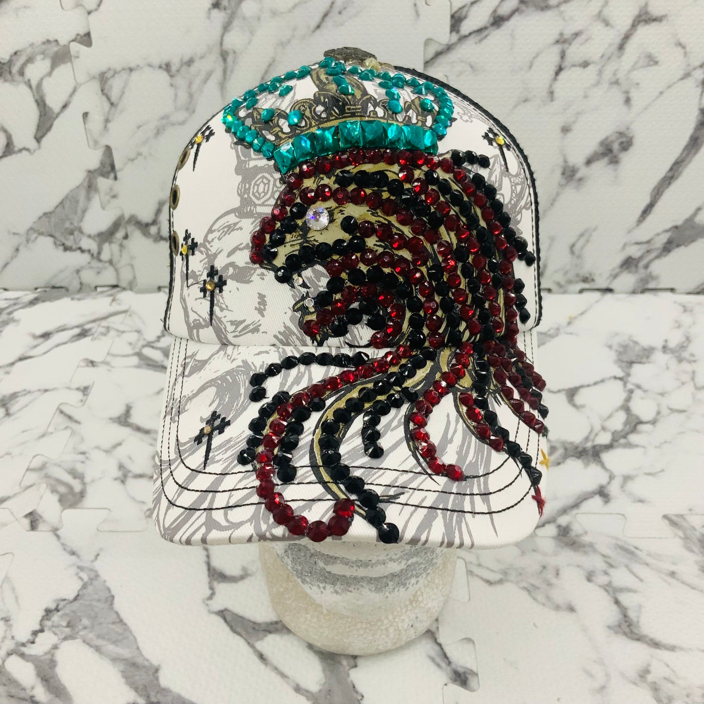 Rebel Spirit Lion King White | Black | Aqua | Red | Black Rhinestone Trucker Hat NWT