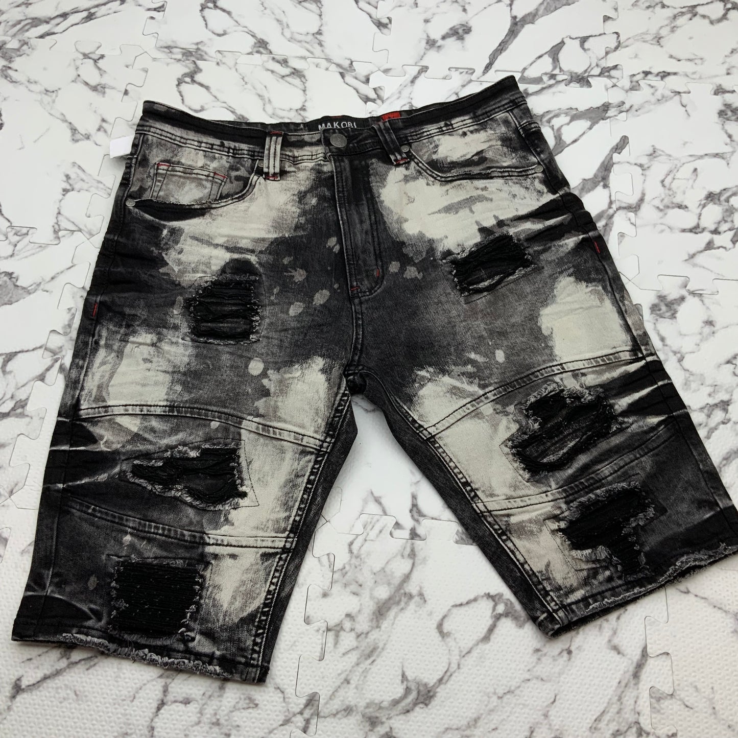 Men's Makobi Black | White Denim Shorts NWT