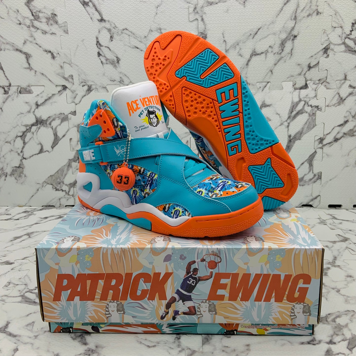 Men’s Patrick Ewing ROGUE x ACE VENTURA 33 HI x MACHE Teal | Orange | White Sneakers NWT