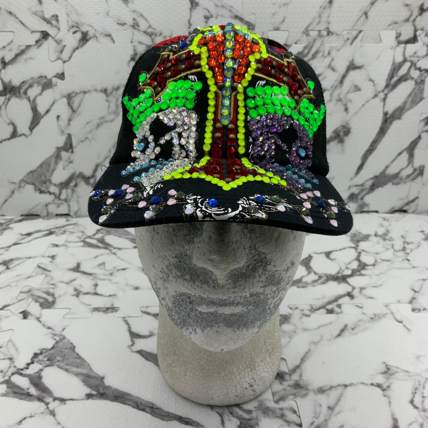 Rebel Spirit Double Skulls Black Red | Lime Green | Purple Rhinestone Trucker Hat NWT