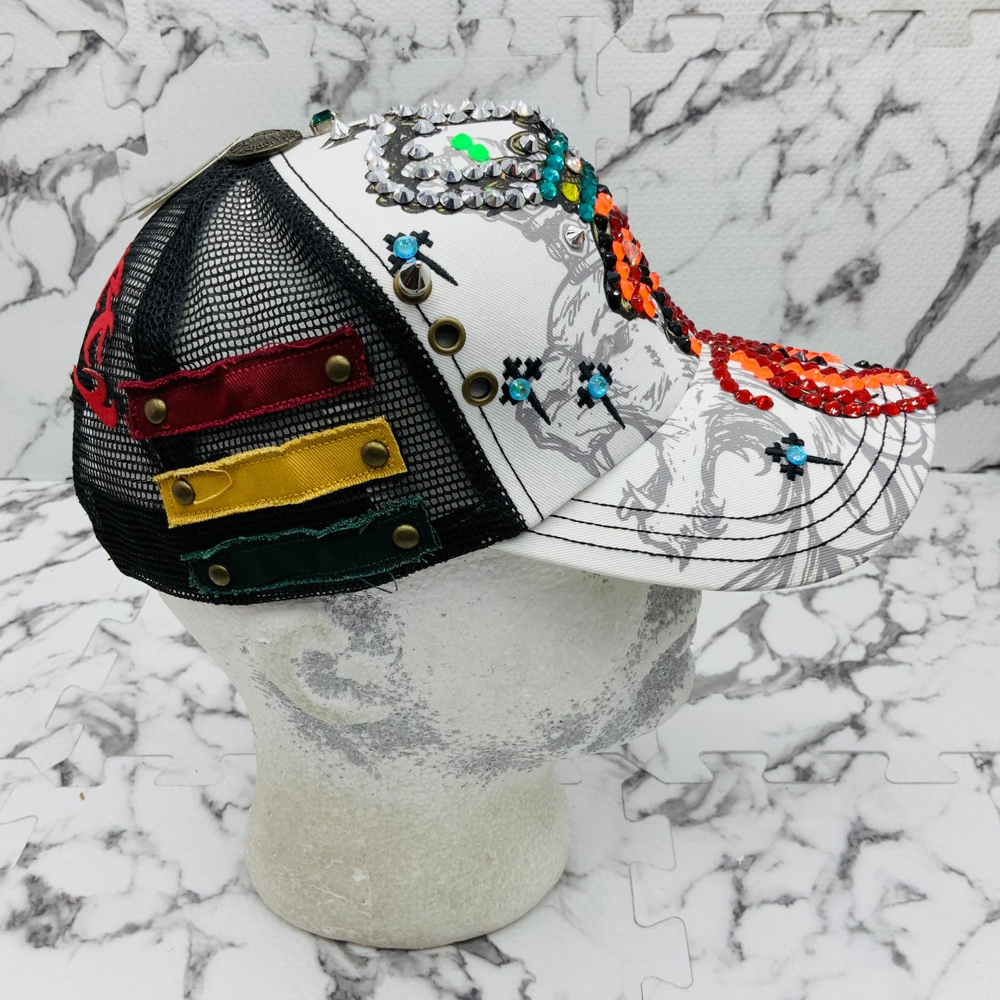 Rebel Spirit Lion King White | Black | Aqua | Orange | Red Rhinestone Trucker Hat NWT