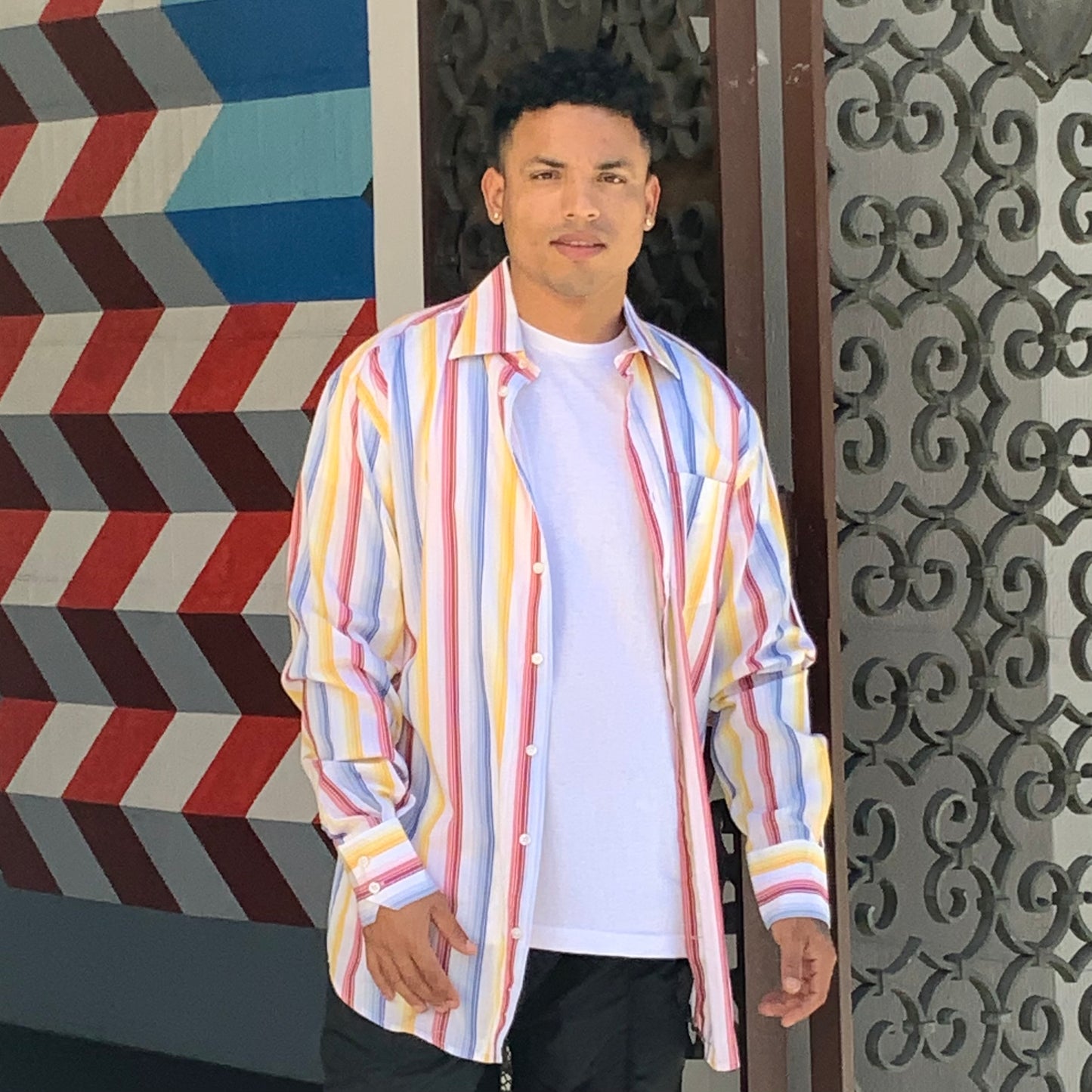 Men’s Rocawear Striped Off White | Blue | Burgundy | Yellow L/S Button Down Shirts NW