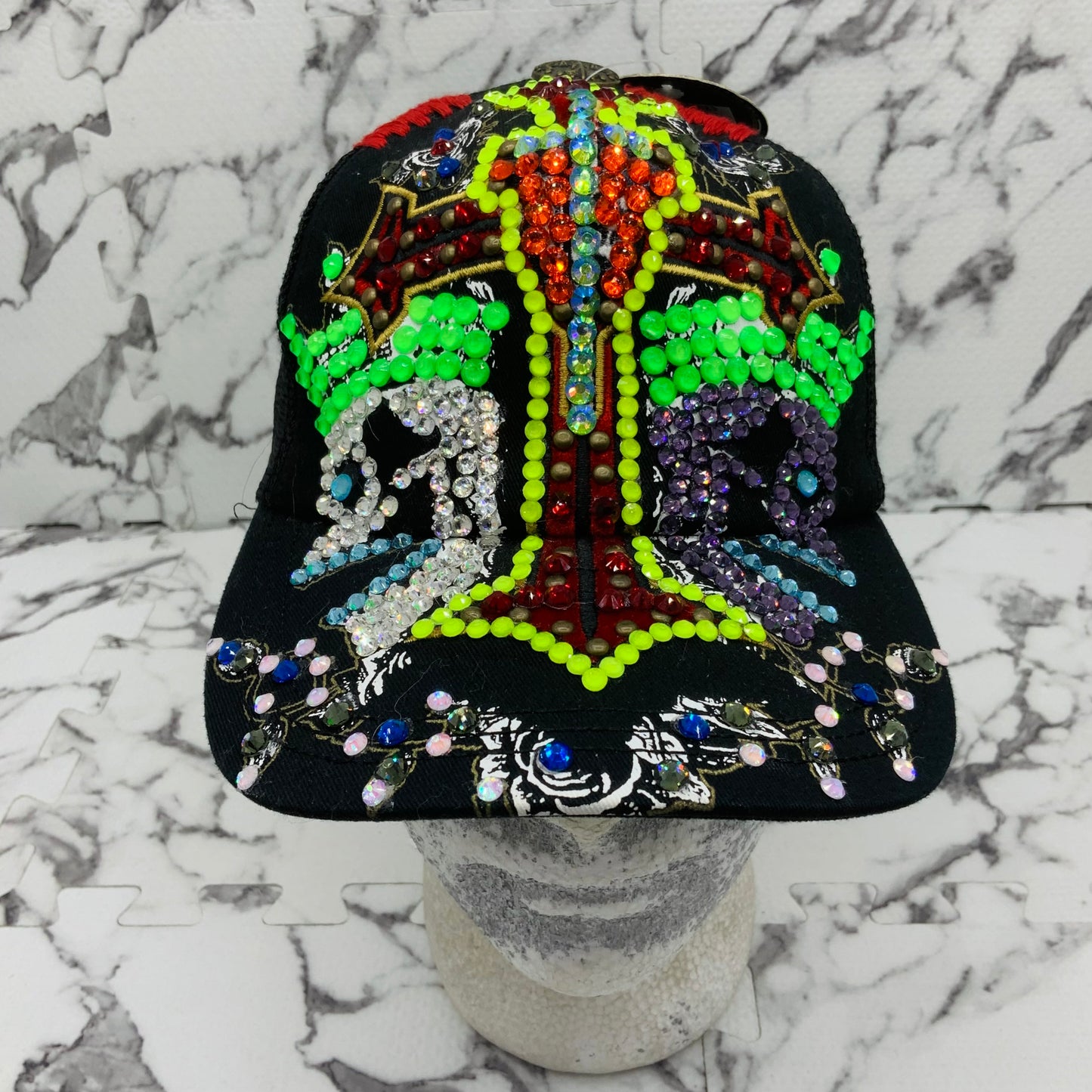 Rebel Spirit Double Skulls Black Red | Lime Green | Purple Rhinestone Trucker Hat NWT