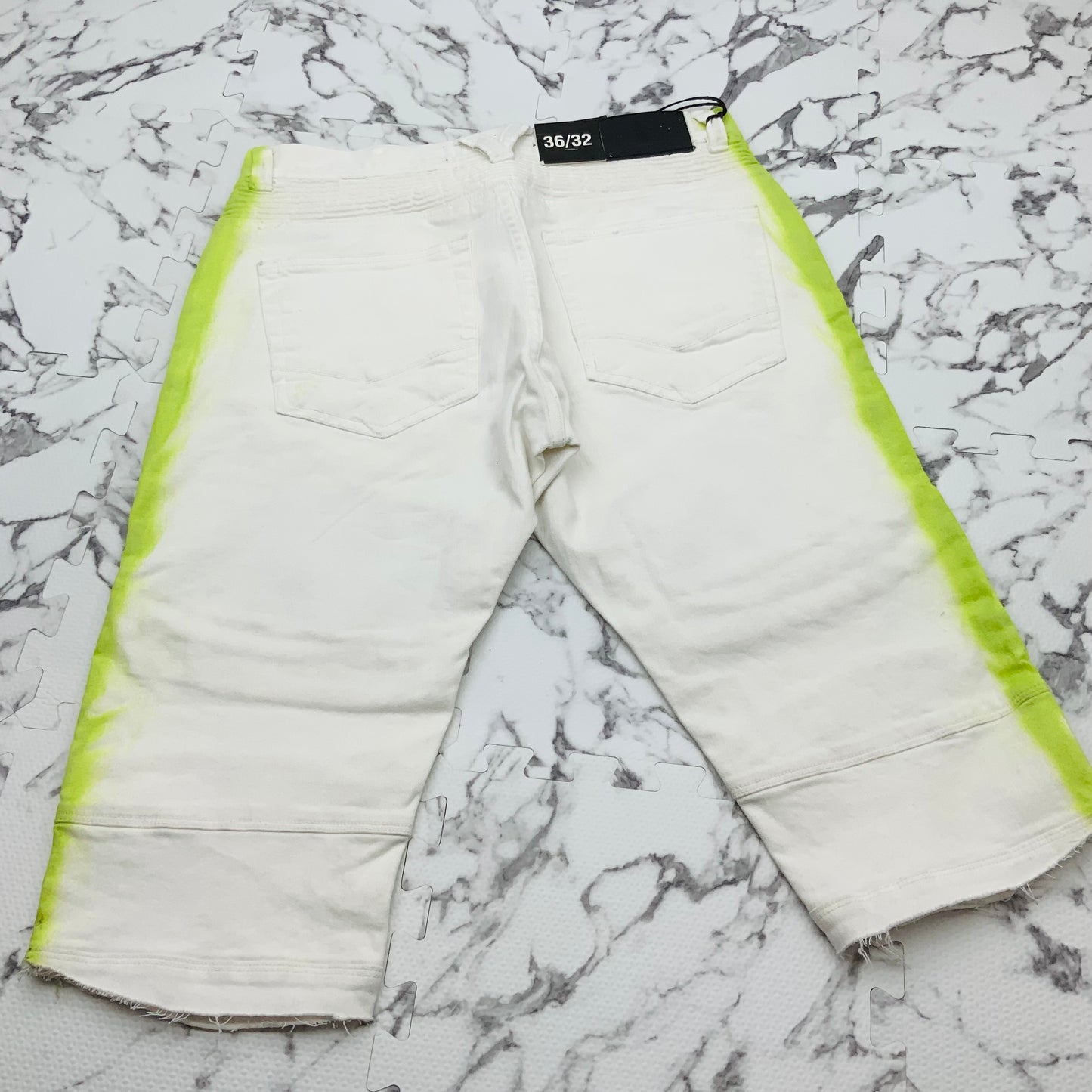 Men's Makobi White | Lime Green Denim Shorts NWT