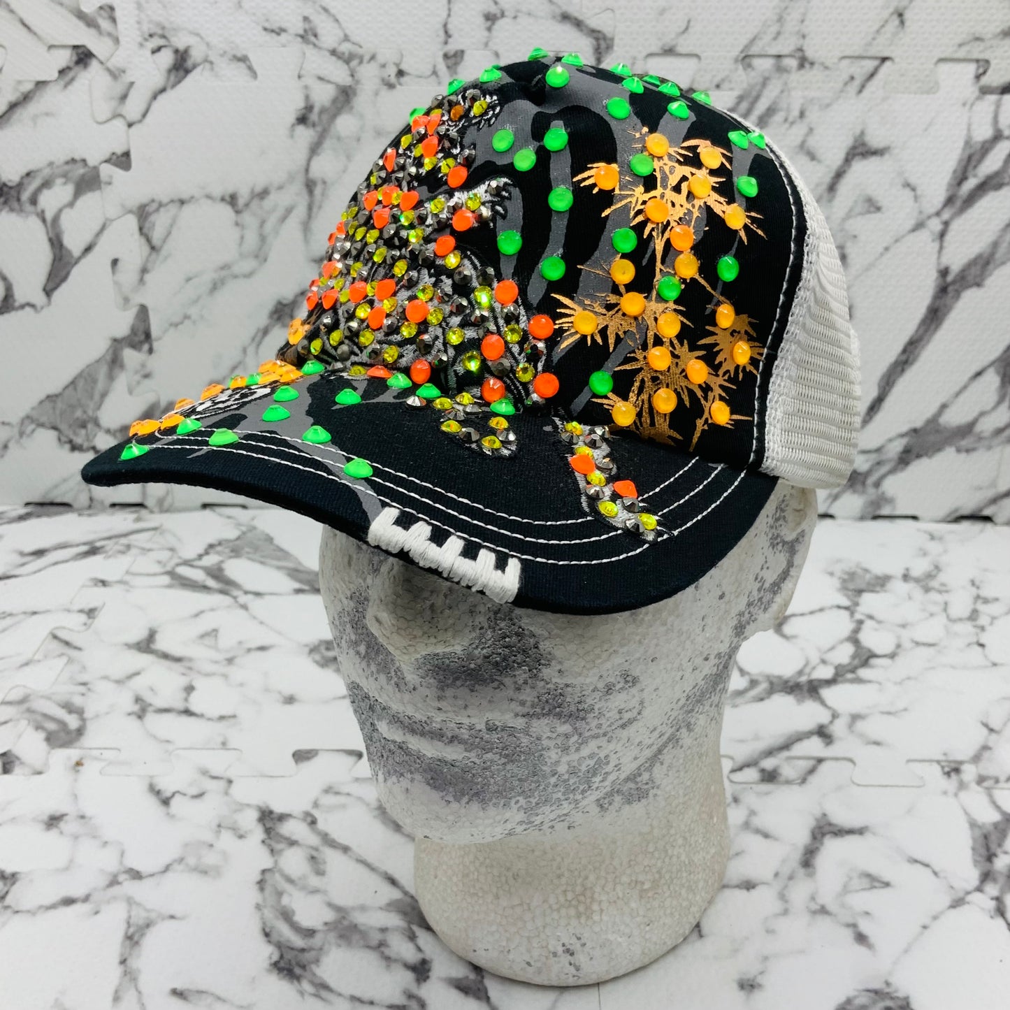 Rebel Spirit Lion King Black | White | Lime Green | Orange Rhinestone Trucker Hat NWT