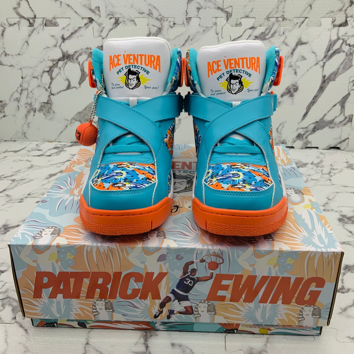 Men’s Patrick Ewing ROGUE x ACE VENTURA 33 HI x MACHE Teal | Orange | White Sneakers NWT