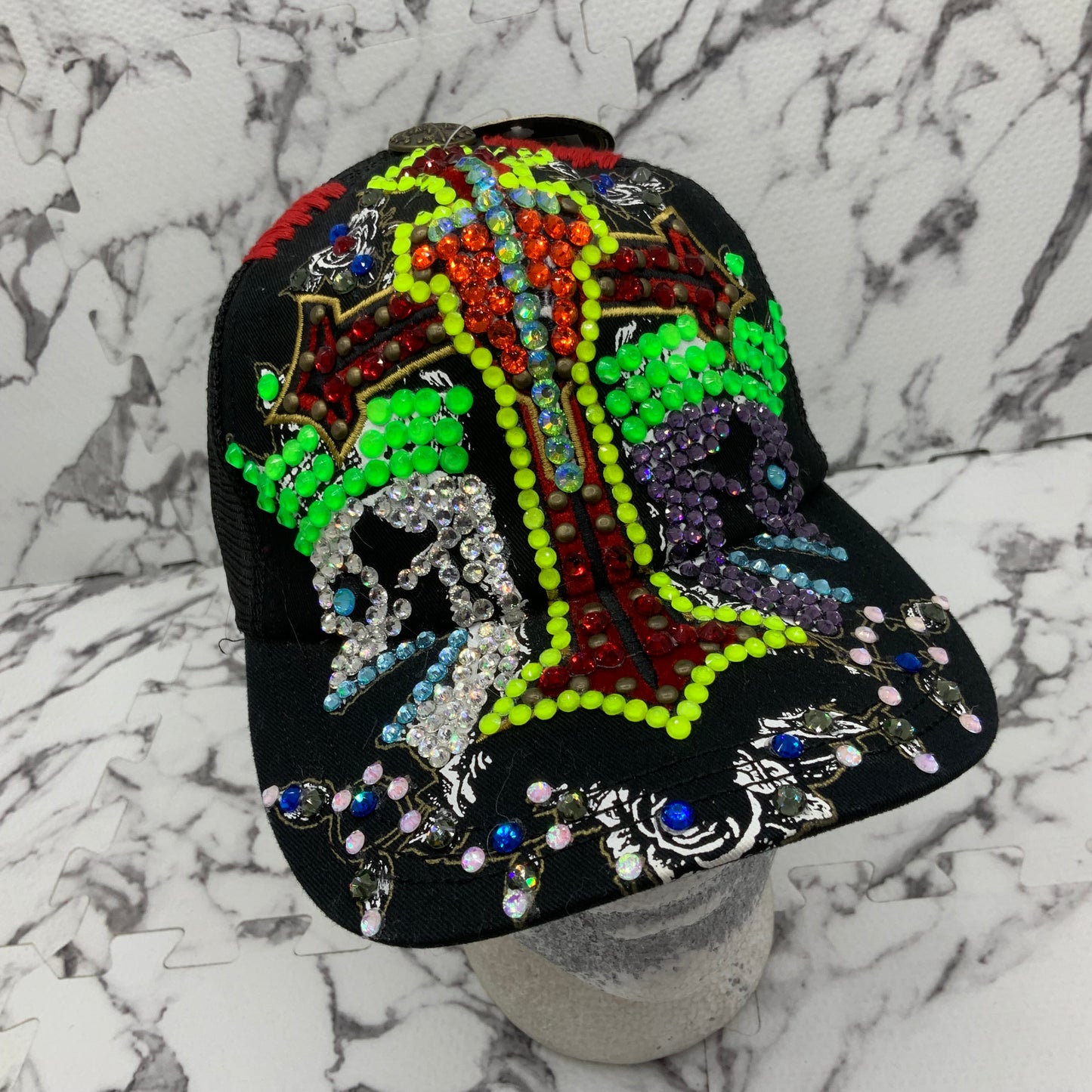 Rebel Spirit Double Skulls Black Red | Lime Green | Purple Rhinestone Trucker Hat NWT