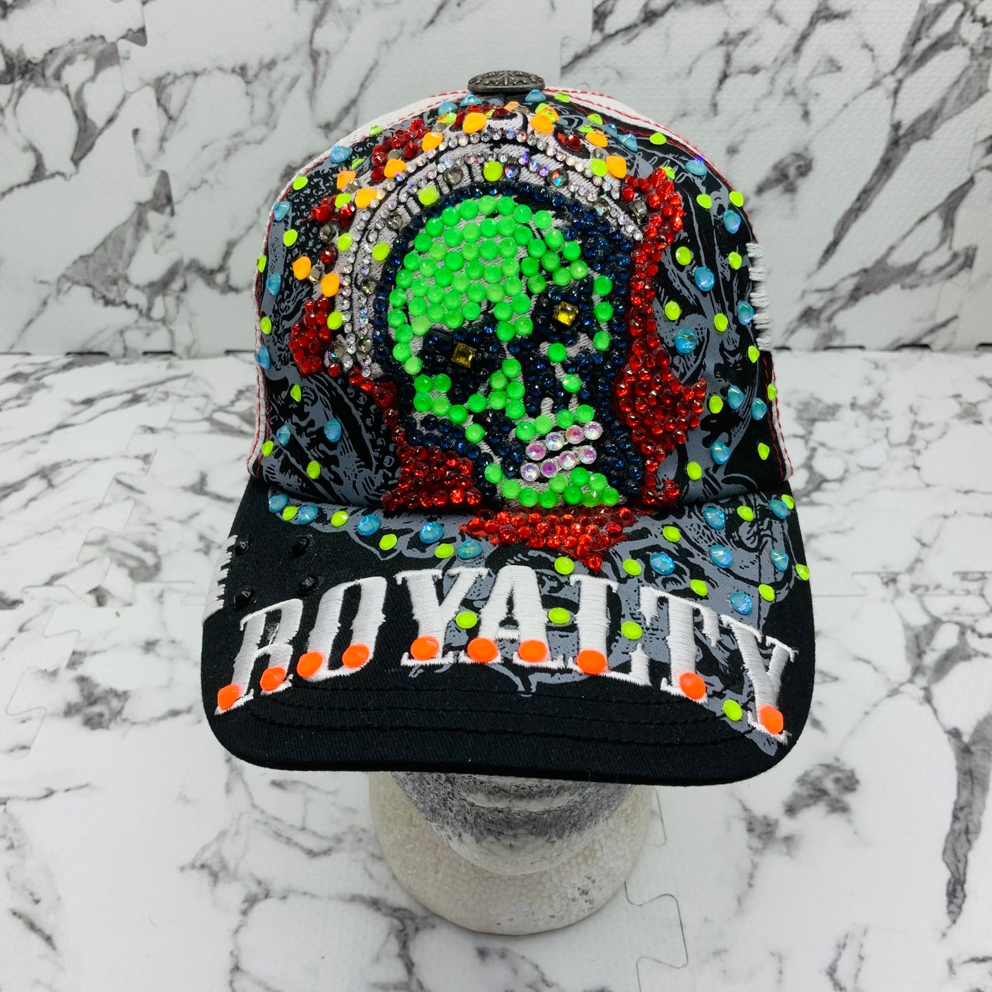 Rebel Spirit Royalty Skull Black | White | Lime Green | Red | Sky Blue Rhinestone Trucker Hat NWT