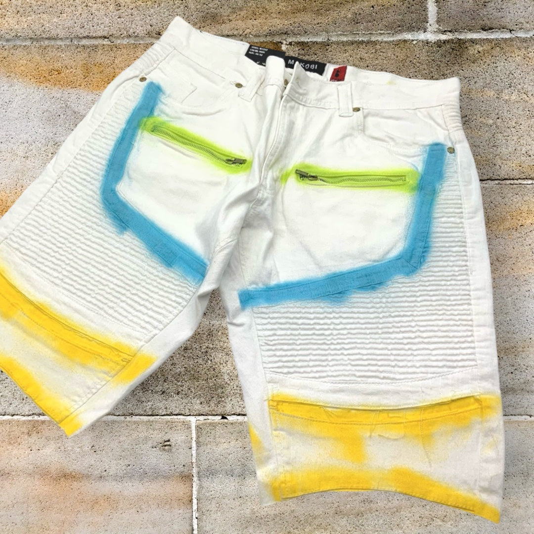 Men's Makobi Natural | Yellow | Turquoise Denim Shorts NWT