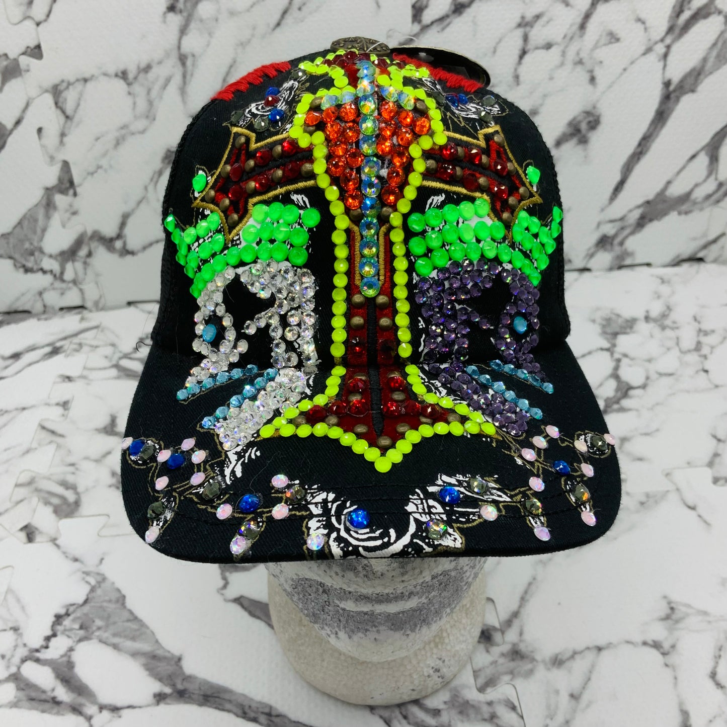 Rebel Spirit Double Skulls Black Red | Lime Green | Purple Rhinestone Trucker Hat NWT