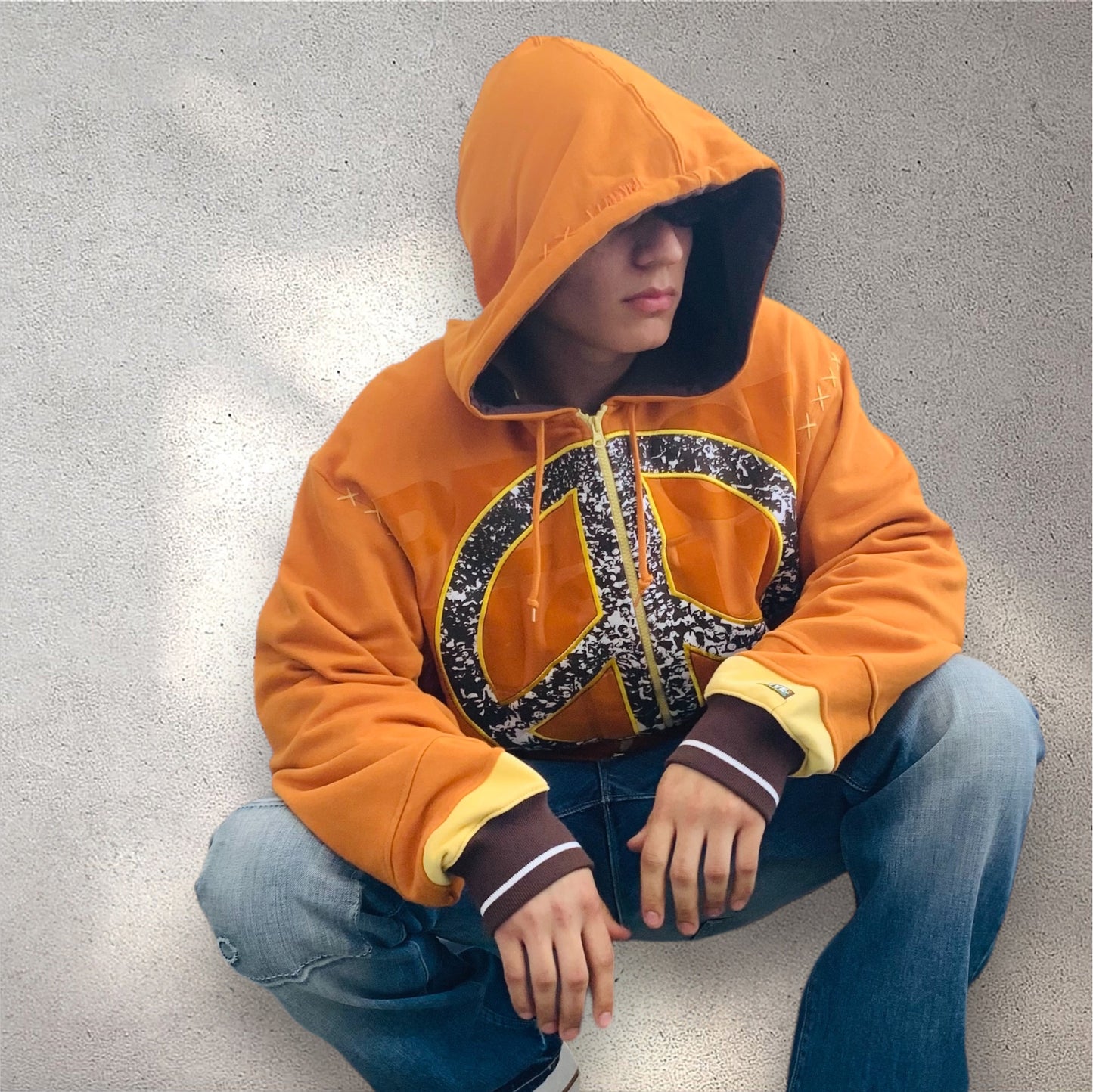 Men's Live Mechanics Burnt Orange Peace Sign Hoodie NWT