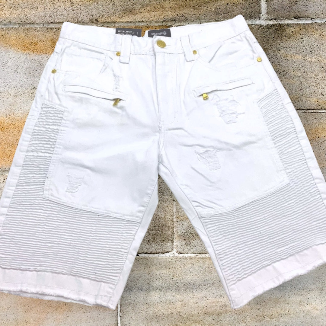 Men's Makobi White Ripped Denim Shorts NWT