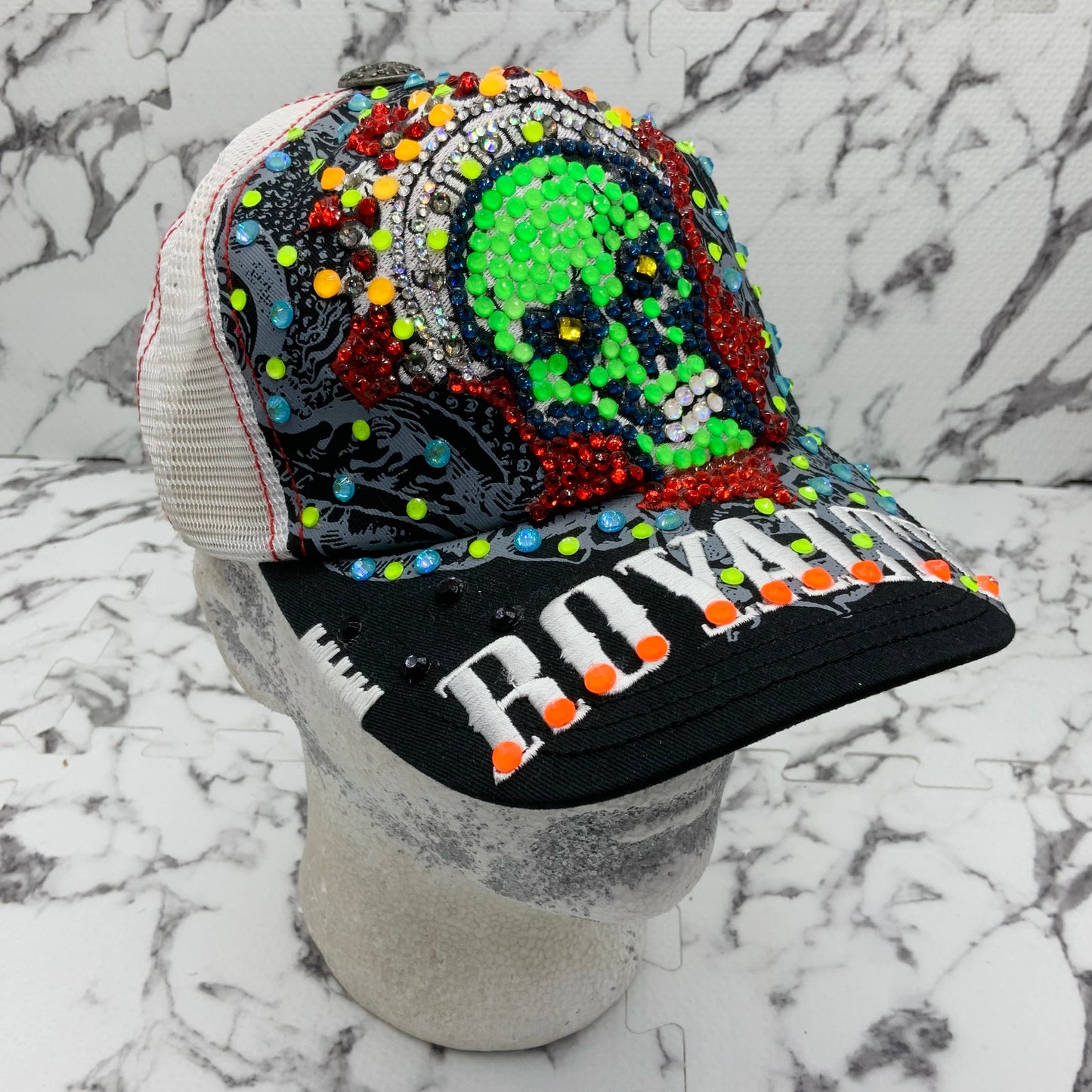 Rebel Spirit Royalty Skull Black | White | Lime Green | Red | Sky Blue Rhinestone Trucker Hat NWT