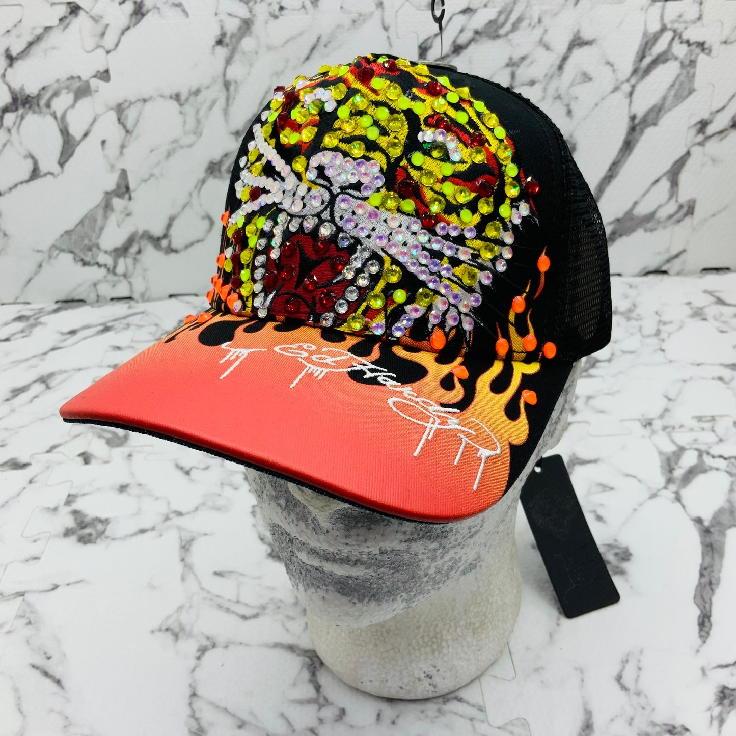 Ed Hardy Tiger Black | Orange | Multicolor Rhinestone Trucker Hat NWT