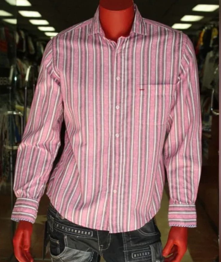 Men's Rufus Pink | White | Brown Striped Long Sleeve Button Down Shirt NWT