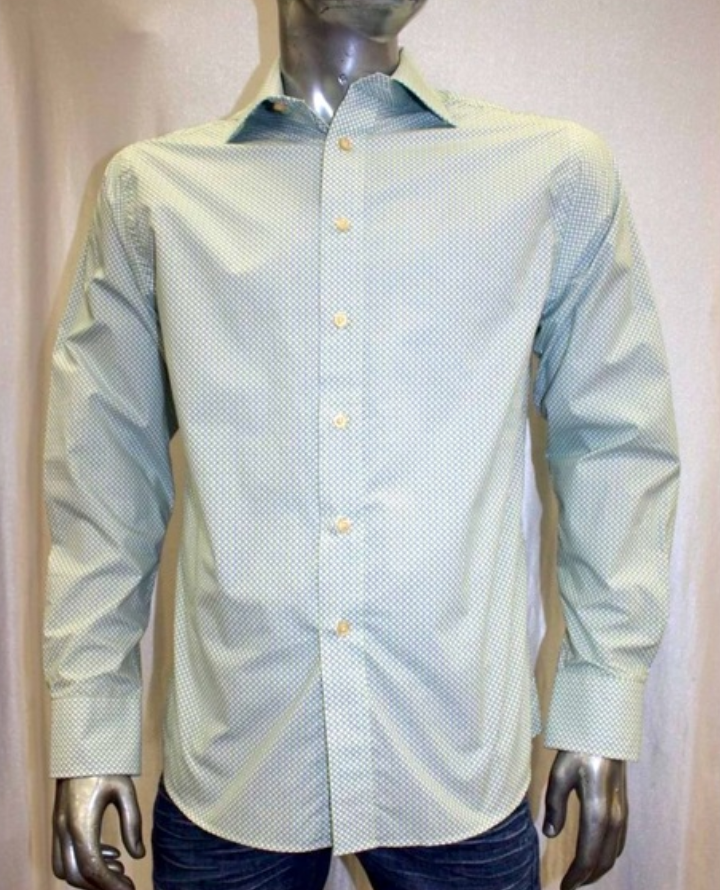 Men's Rufus White | Green | Blue Polka Dots Long Sleeve Button Down Shirt NWT