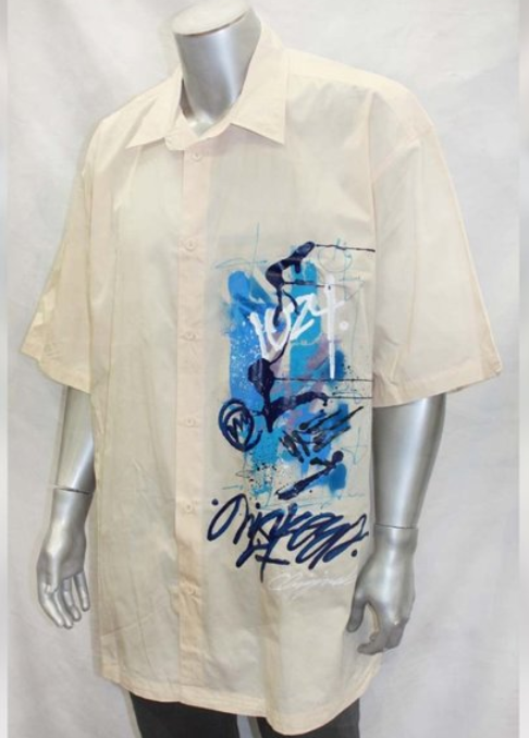 Men's Miskeen Soft Peach | Sky Blue Hand-Painted Casual Shirts NWT