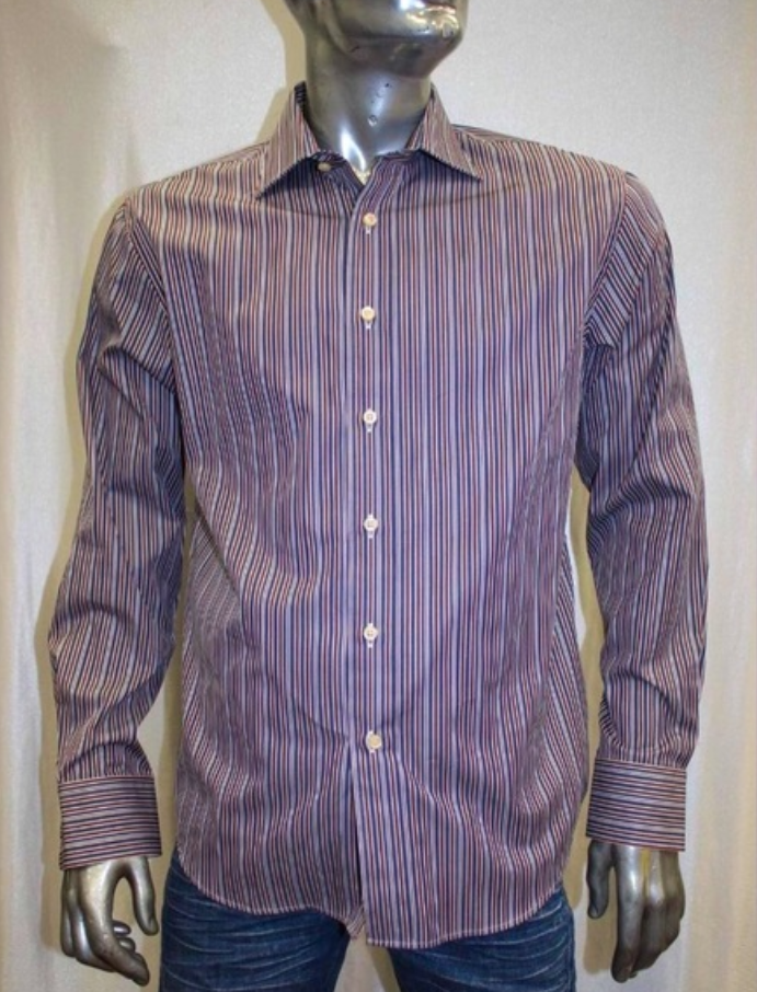 Men's Rufus Deep Burgundy | Navy Striped Long Sleeve Button Down Shirt NWT