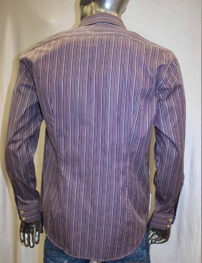 Men's Rufus Deep Burgundy | Navy Striped Long Sleeve Button Down Shirt NWT