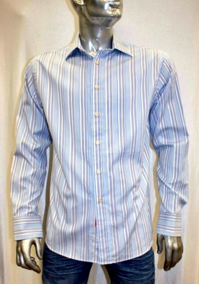 Men's Rufus White | Lt. Blue | Navy Striped Long Sleeve Button Down Shirt NWT